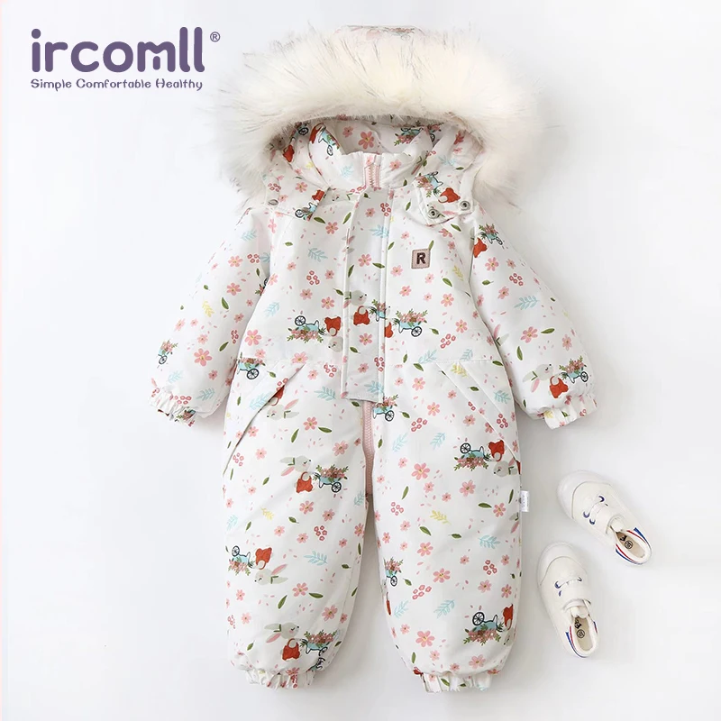 Ircomll Winter Kid's Hooded Romper Lightweight Baby Girls Boys Snowsuit Ski Fur Lining Windproof Jumpsuit Children's Outwear