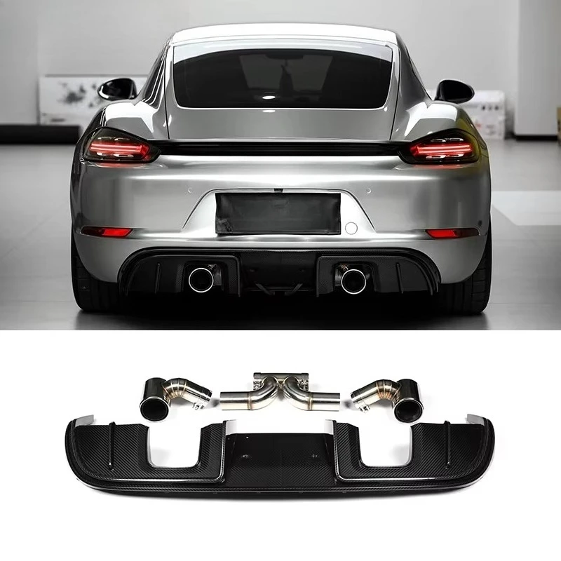 

For 718 981 GT4 Style Dry Carbon Fiber Double Exhaust Port Rear Lip One Exhaust Port on Each Side Rear Lip Diffuser