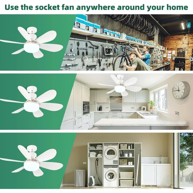 Ventilatore con presa con telecomando E26/E27 Vite in piccolo ventilatore da soffitto con luce dimmerabile Ventilatore da soffitto a LED per garage e piccole stanze