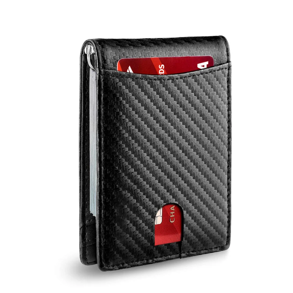 Rfid Leder Männer Brieftaschen Geld Tasche Dünne Dünne Karte Halter Brieftasche Carbon Faser Männlichen Kleine Kurze Geldbörse Schwarz Brieftasche Walet Geschenke – Detail 8