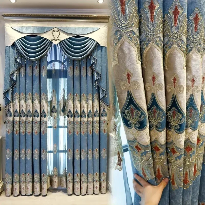 

New Simple European Style Embroidered Chenille Luxury Curtains for Living Dining Room Bedroom Custom Finished Curtain Products