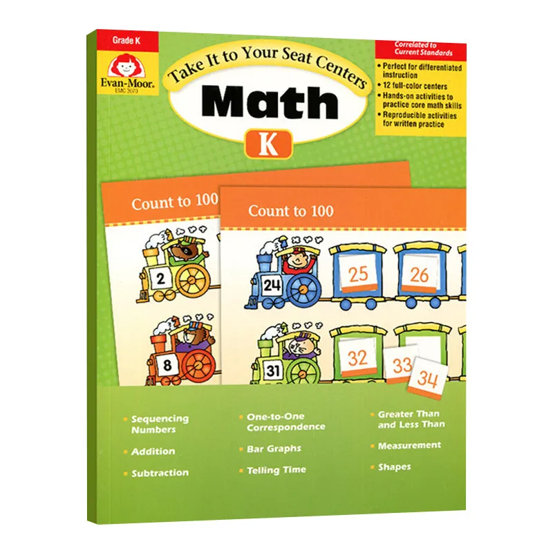 Evan-Moor Take It to Your Seat Common Core Math Centers, Grade K Workbook,aged 4 5 6 7, English book 9781609637798