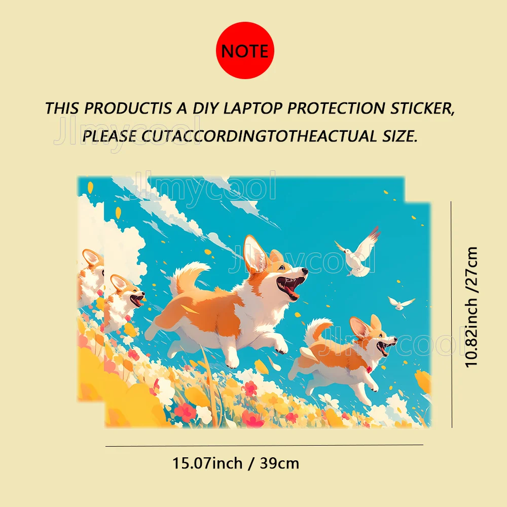 2 Durable Happy Puppy Shiba Inu Corgi Grassland Vinyl Laptop Stickers Art Scratch Protection Sticker for MacBook PC Chromebook