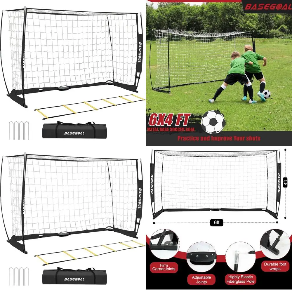 

Portable Soccer Goal Set with Collapsible Metal Base, Soccer Net, and Agility Ladder for Backyard Play
