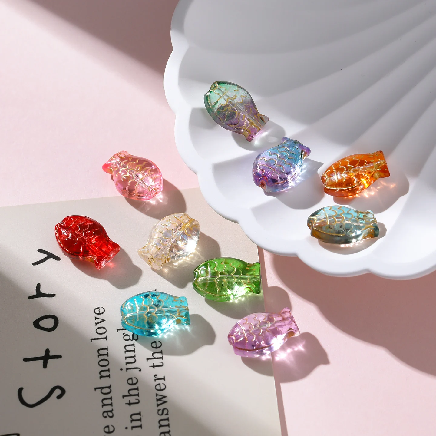 10 stuks 10*14.5mm glas goudkleurige kleine visvormige kralen met gouden rand spacer kralen voor DIY sieraden oorbellen armbanden benodigdheden