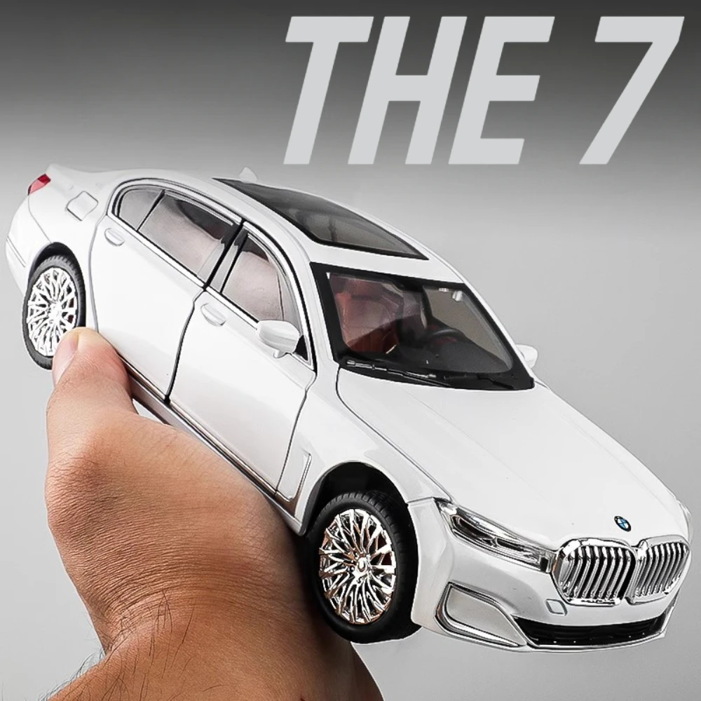 1:24 Scale BMW The 7 760LI Toy Car Model Diecast Pull Back Sound Light Doors Opened Shock Absorption Miniature Vehicles Models