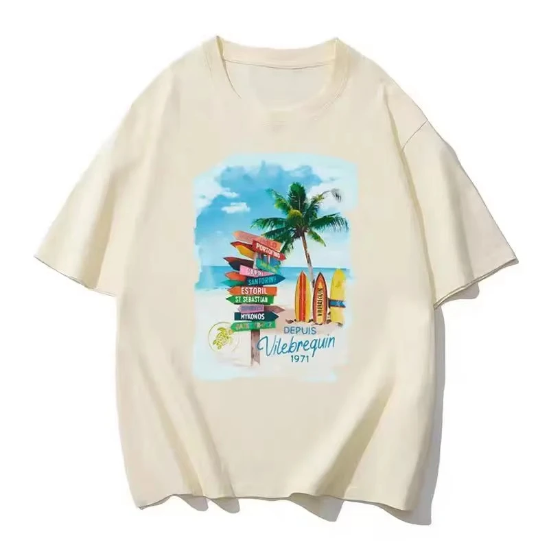 

Surfing Swimming French Fashion Sports Brand Vilebregin Short Sleeved Printed Crew Neck T Shirt Beach Culture Trend Top Unisex