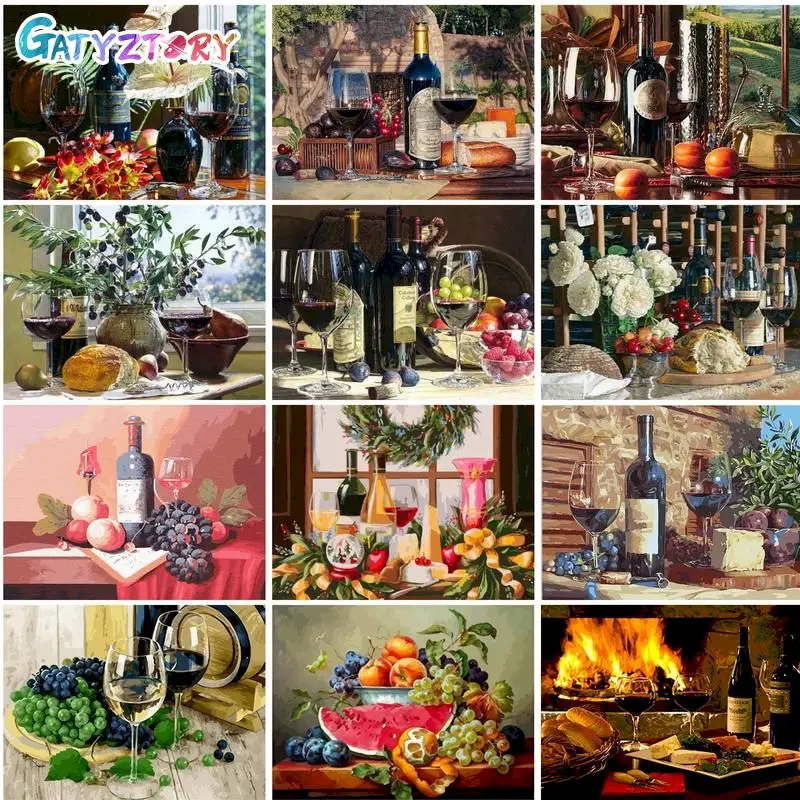 

GATYZTORY Coloring By Numbers Wine Furit Drawing On Canvas HandPainted Art Gift DIY Pictures By Numbers Still life Kits Home Dec