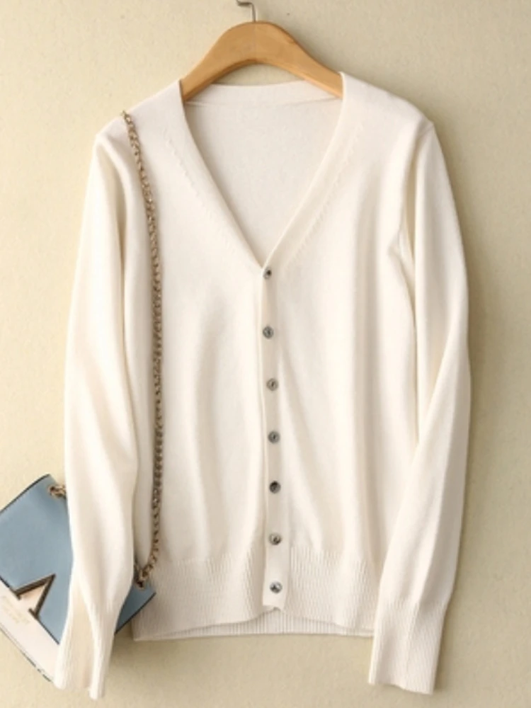 Solid Knitted Sweater Slim Female White Cardigans Autumn Women Cardigans Casual Single Breasted V-neck Winter Sweater Outerwear