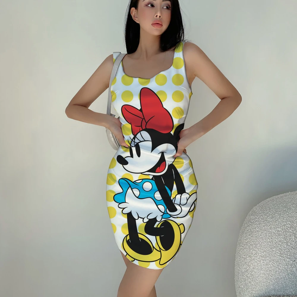 

New Disney Minnie Sling Sleeveless Mini Dress Women's Summer Waist Party Sexy Club Outfit 2022 Slim Pencil Short Vestido