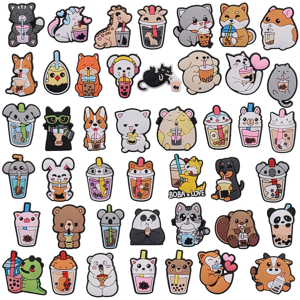 Mix 50PCS PVC Shoe Charms Animal Drinks Dinosaur Panda Pig Koala Dog Rabbit Elephant Hole Slipper Accessories Decorations