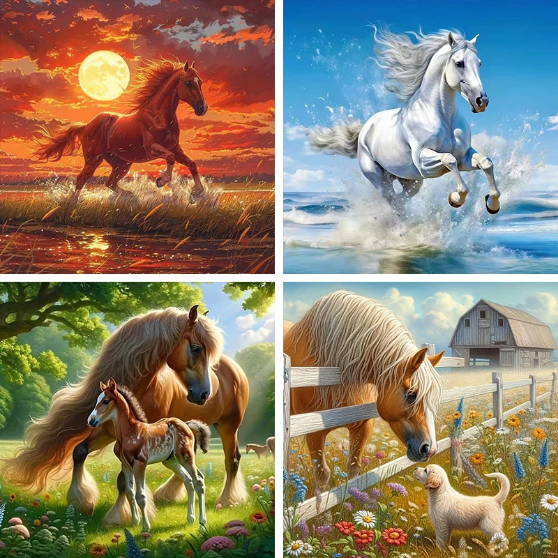 

GATYZTORY Diamond Embroidery Horse Animal New Arrival Painting Picture Rhinestones Diamond Mosaic Cross Stitch Handicraft