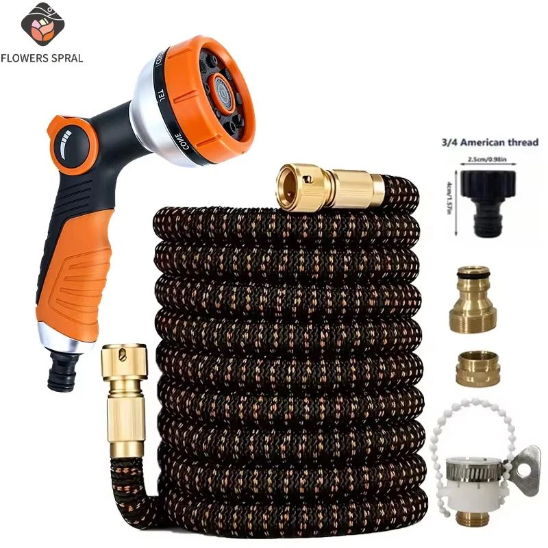 Garden Flexible And Expandable Dual Color Magic Watering Pipe 25-125FT, High-Pressure Water Gun, Used For Car Washing Irrigation