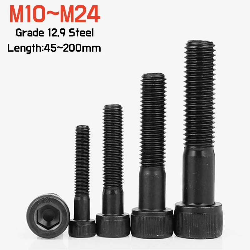 M10M12M14M16M18M20M22M24 Half Thread DIN912 Lengthened Long Hexagon Hex Socket Head Cap Allen Bolt Screw Black Grade 12.9 Steel