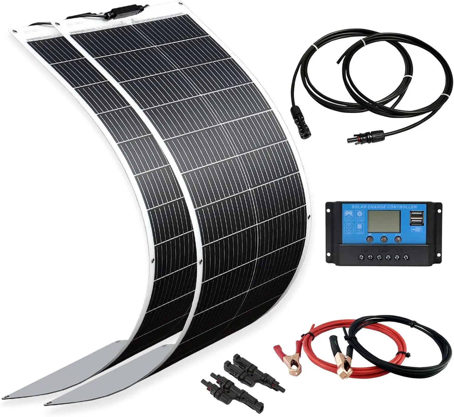 Xinpuguang Flexible Solar Panel 200W 12V Kit,2X100W Monocrystalline Fiberglass Module 20A Controller Solar Cable For Off Grid