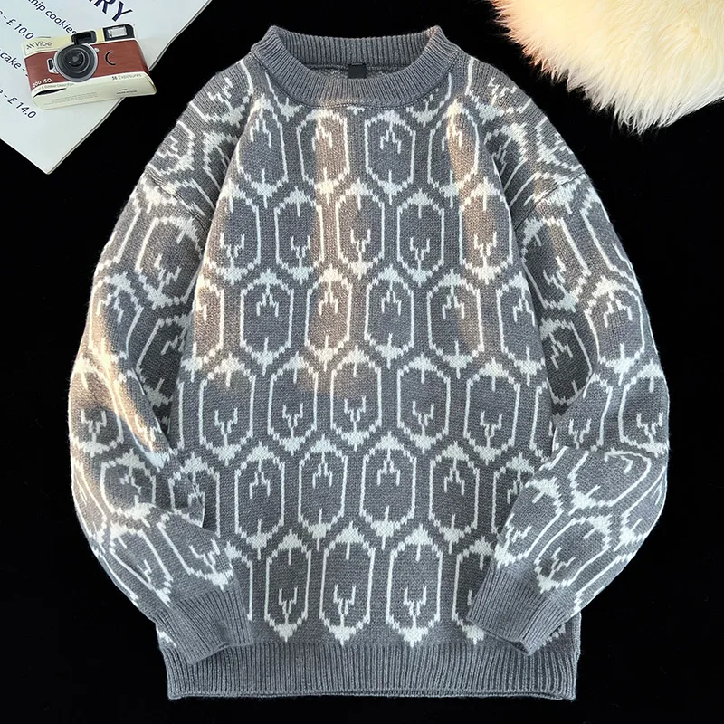 

Women Loose Fashion Knit Sweatshirt Long Sleeve New Round Neck Bottom Shirt Sweater Thick Men Spring Autumn Casual Tops Pullover