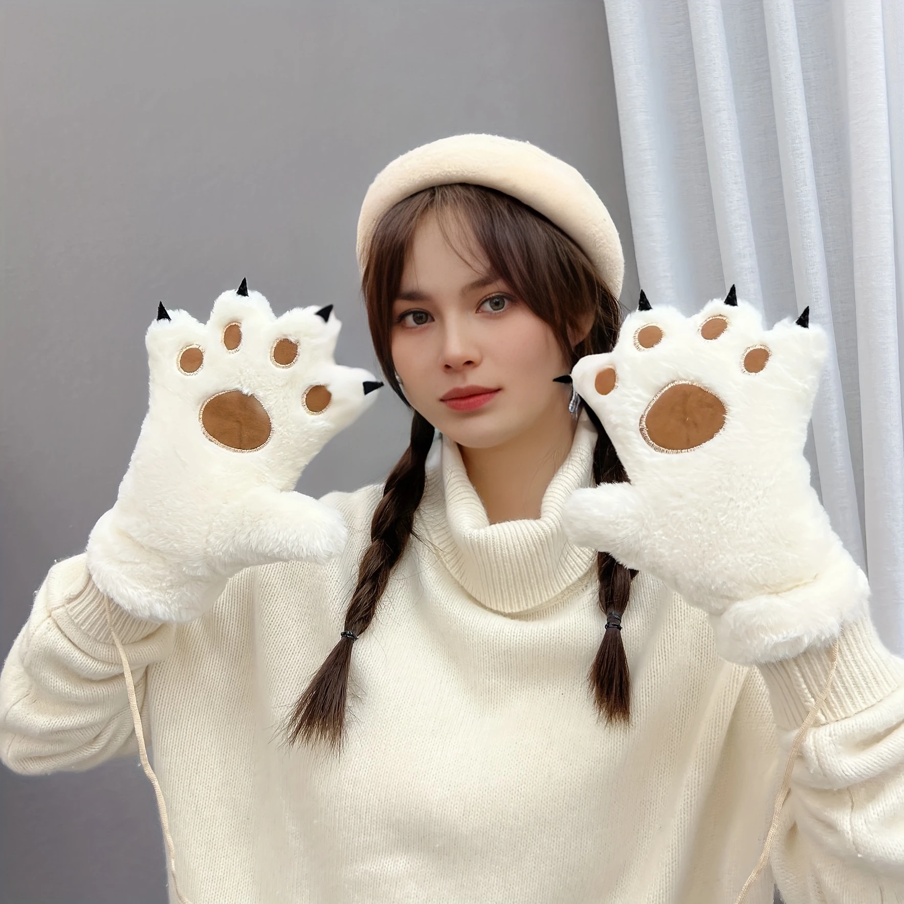 

Зимние флисовые перчатки для взрослых с медвежьей лапой для женщин — изолированные, утолщенные и морозостойкие варежки без манжет