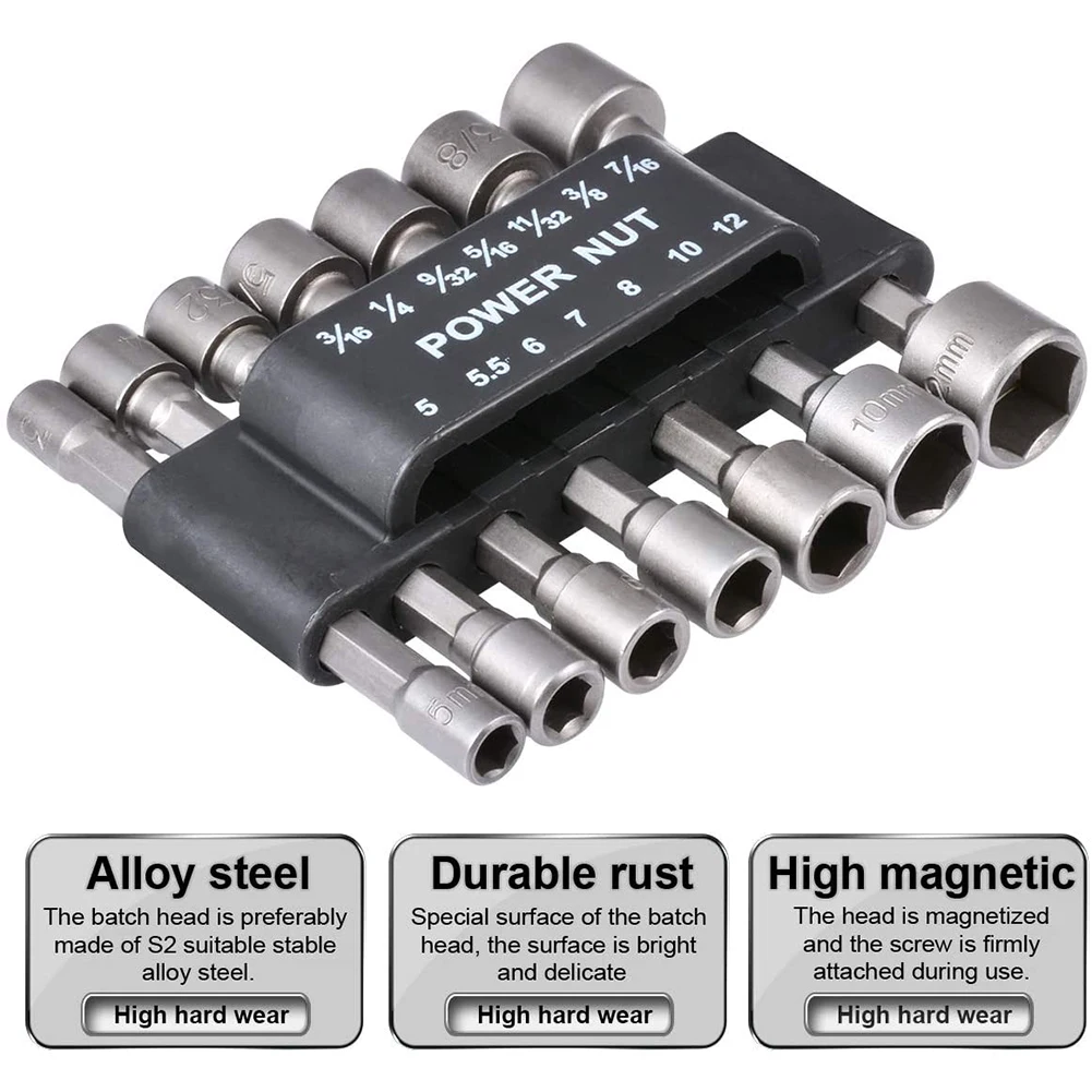 9 14pcs/set 5mm-13mm Hex SocketS Sleeve Nozzles Nut Driver Set Power Nuts Driver Socket Screwdriver Set Bits Sets Tools