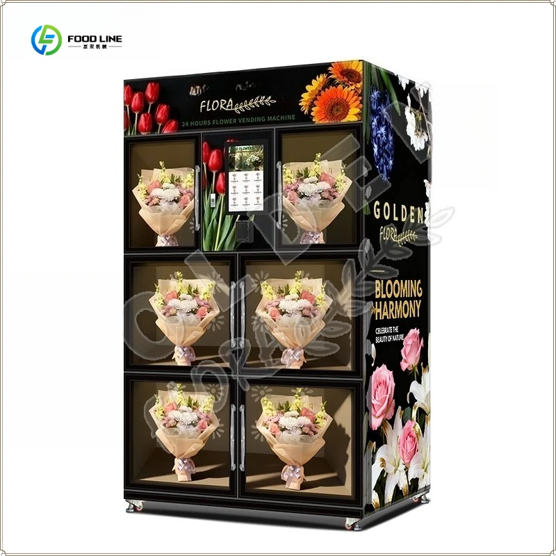 Black Design Fresh Floral Bouquet Vending Machine Automatic Refrigerator Flower Shop FL Customized