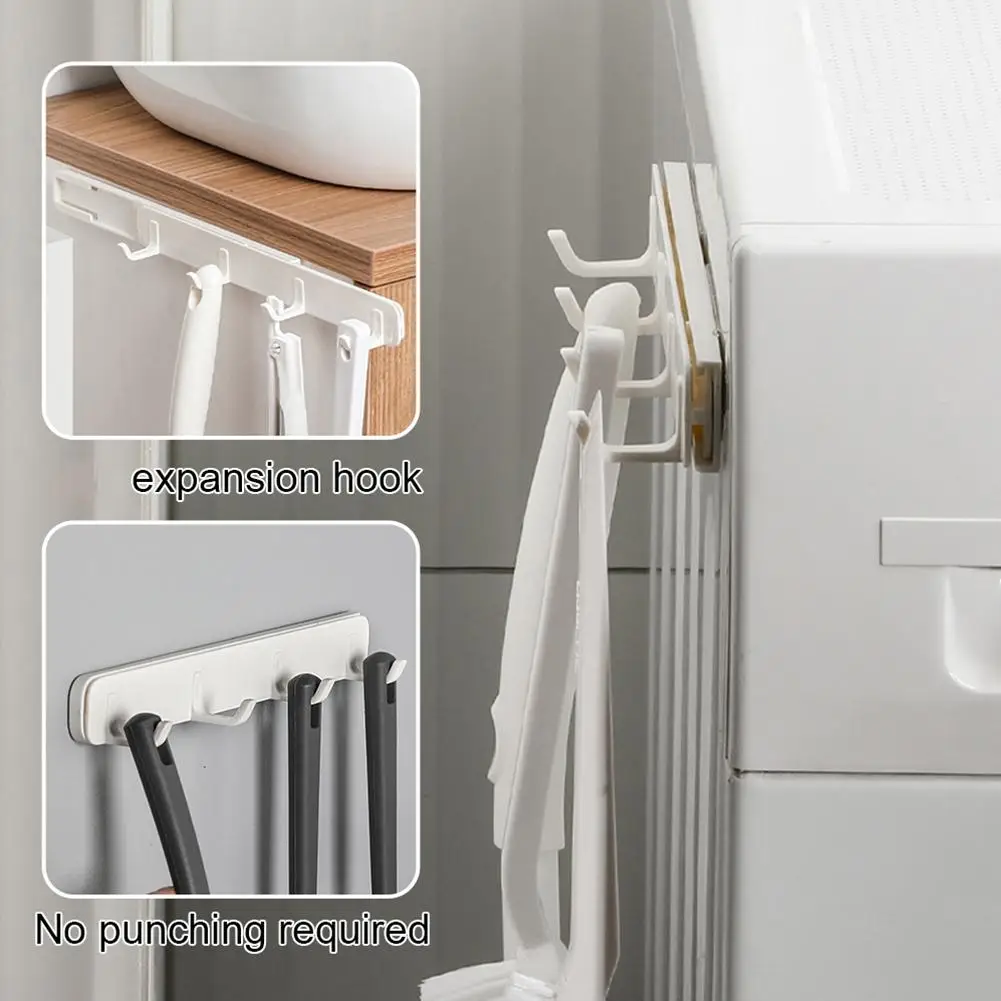  Hook Rack For Kitchen, Bedroom, Bathroom No-Drill, Pull-Out Plastic Hooks With Four Rows For Behind Door Or Cabinet M5Y9