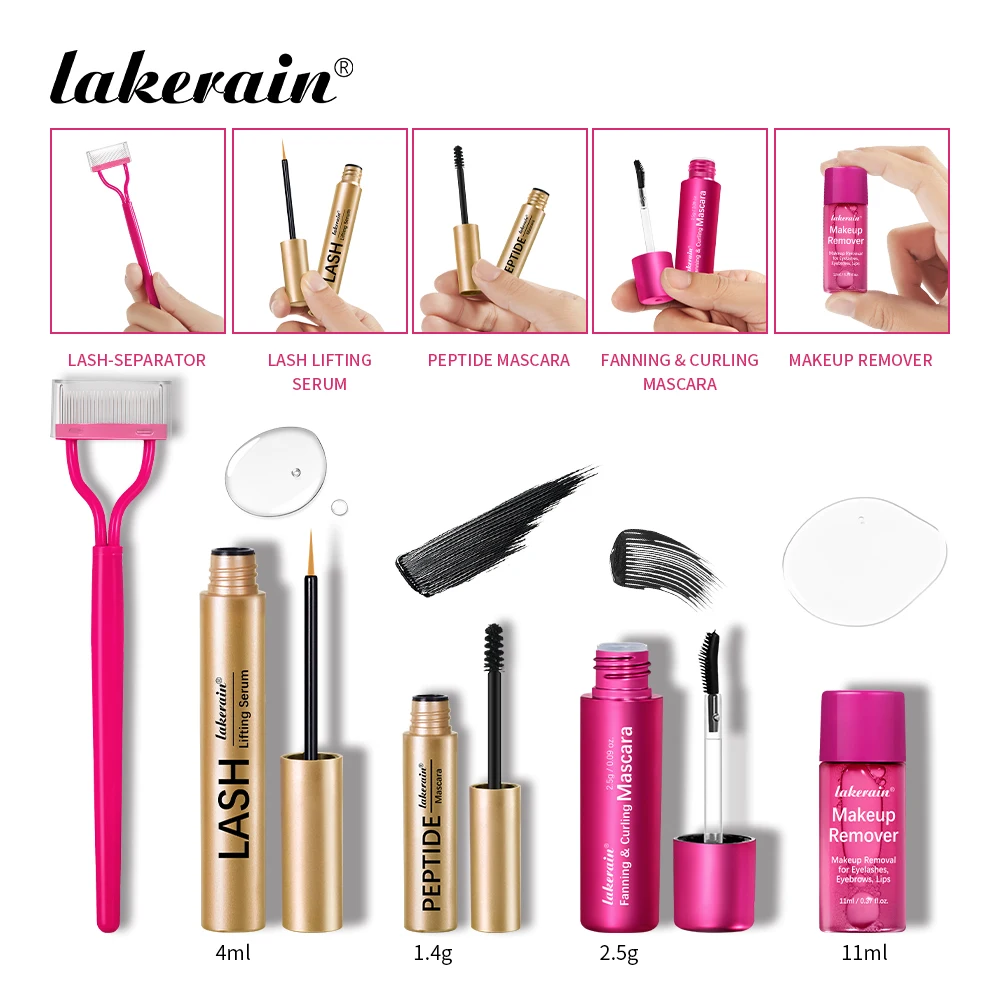 スーパーバリュー化粧品セット 高級まつげセット、まつげケア（まつげエッセンス、ペプチドマスカラ、カーリングマスカラ、メイク落とし、e