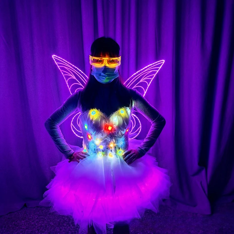 Luminous feather skirt LED luminous angel wings parade performance elf wings fairy skirt colorful butterfly wings
