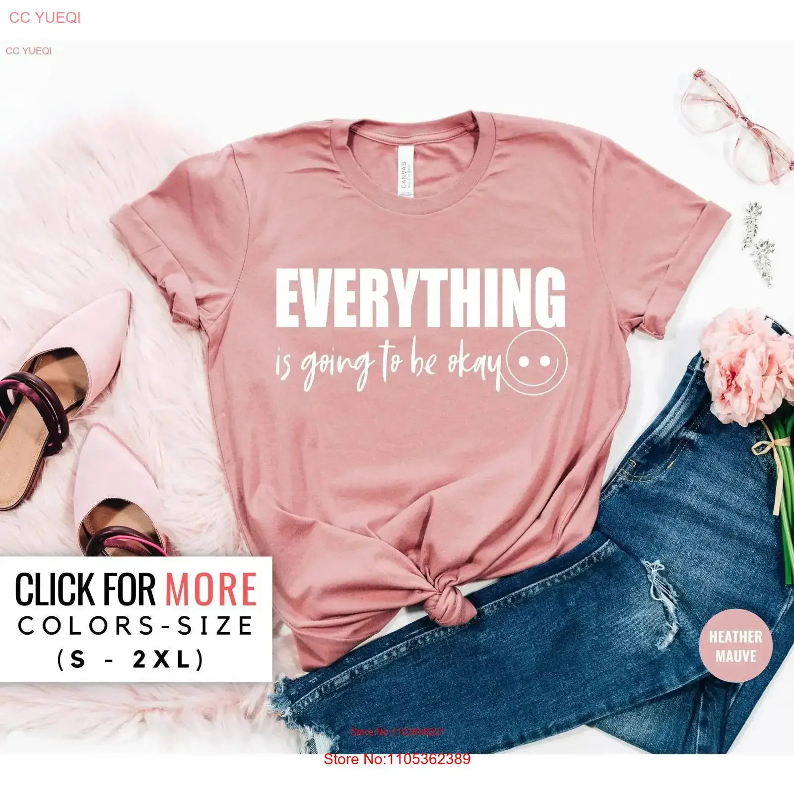T-shirt « Everything is Going to be OK » – Vibes Positives, Optimisme, Motivation – Style Vintage Délavé et Extensible