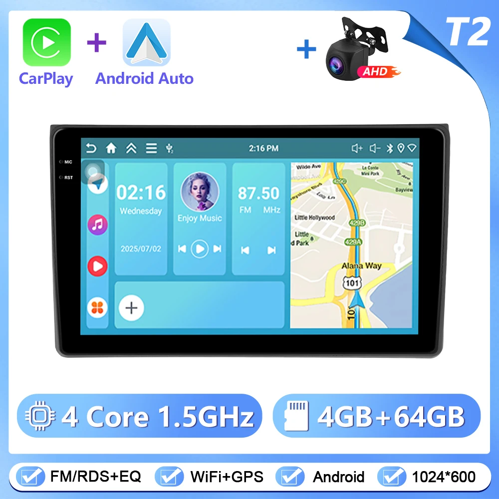 Podofo CarPlay Android Auto Radio voor Audi A4 2004-2008 Auto Intelligent Systeem 2Din GPS Stereo Head Unit Multimedia Speler