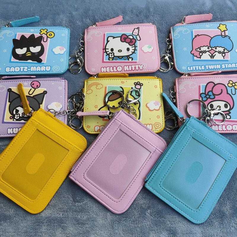 Sanrio Hello Kitty Kuromi Coin Purse Pochacco Card Holder Leather Cartoon Documents Credit Card Protective Case Keychain Pendant