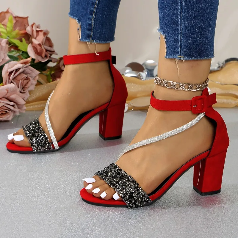 Plus Size New Summer Versatile Bag Heel Colorblock High Heel Block Heel Women's Shoes Sandals view 4