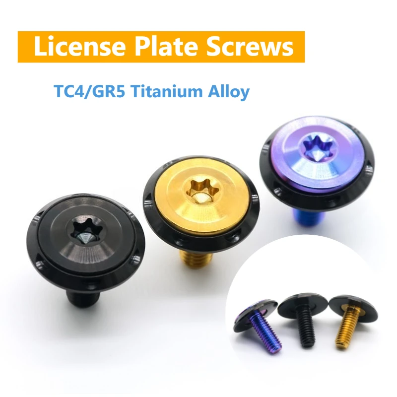 2pcs TC4/GR5 Titanium M6 License Plate Screws, Six-Lobe Torx Head Bolts with Washers, for Car Motorcycle EV Modification