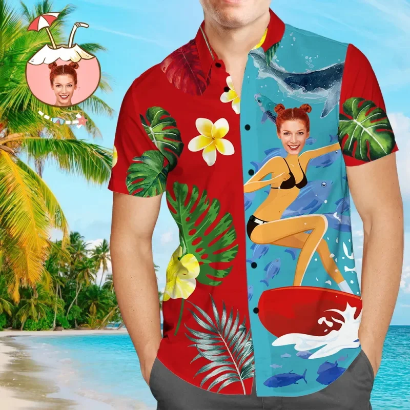 Summer Fashion 3D Picture Customized Print Shirts For Men Cool Custom Face Graphic Short Sleeve Shirts Hawaiian Shirts & Blouses