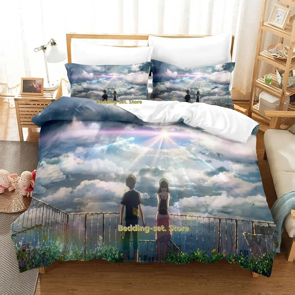 New Weathering With You Bedding Set Cartoon Anime three-piece set Adult Kid Bedroom Duvetcover Sets bed sheets and pillowcases