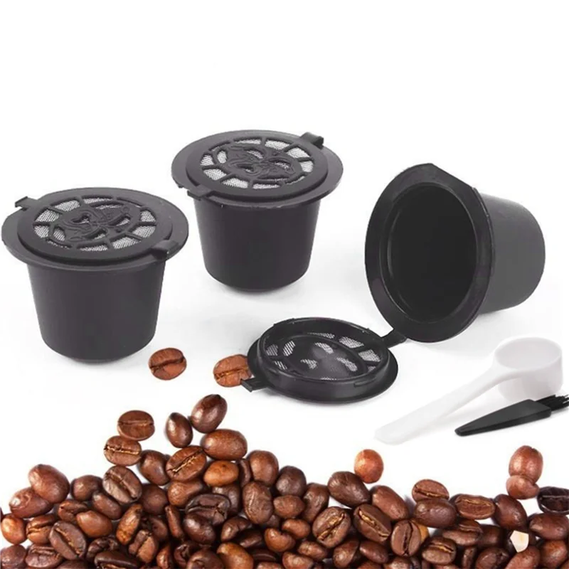 A97G 20 Pcs Reusable Refillable Coffee Capsule Filters For Nespresso With Spoon Brush Kitchen Accessories Coffee Filter Black