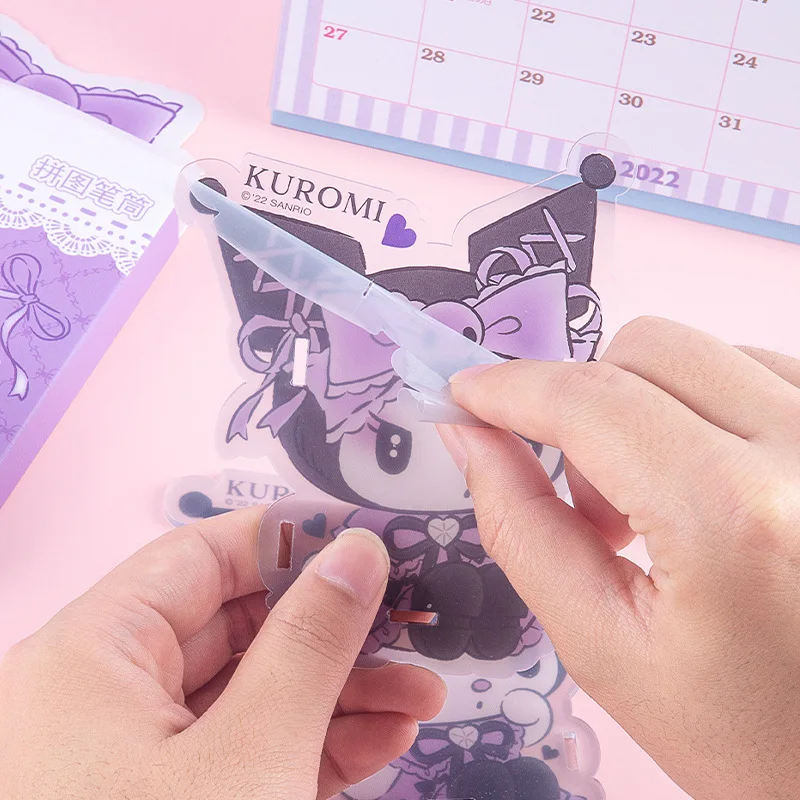 Sanrio Stationery Anime Cartoon Kuromi My Melody Student Desktop Storage Pencil Holder Acrylic Jigsaw Penholder Decor