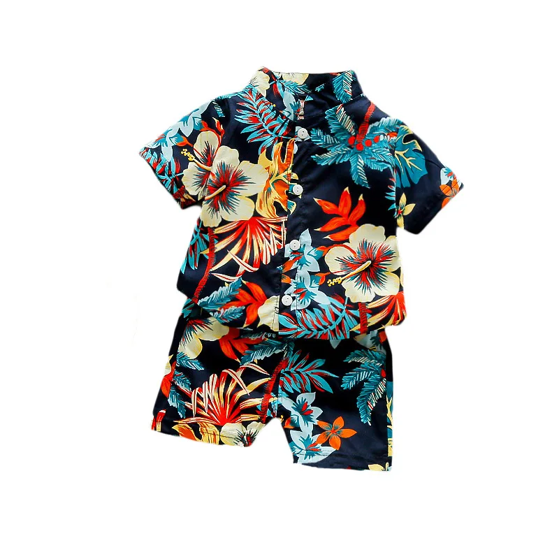 1-6 Year Baby Boys Floral Printed Clothes Set Summer Girl Short Sleeve Children\'s Shirt Top+Pants 2Pcs Kids Holiday Beach Outfit