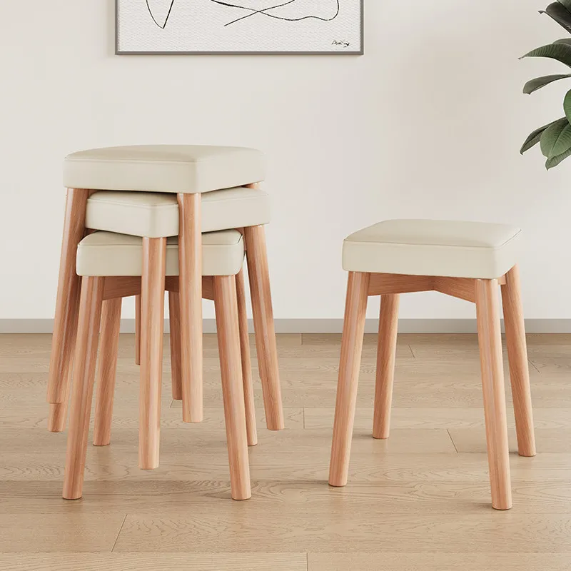 Premium Sturdy Stackable Solid Wood Stool, Minimalist Dining Chair for Home & Restaurant, Versatile Vanity Seat for Bedroom