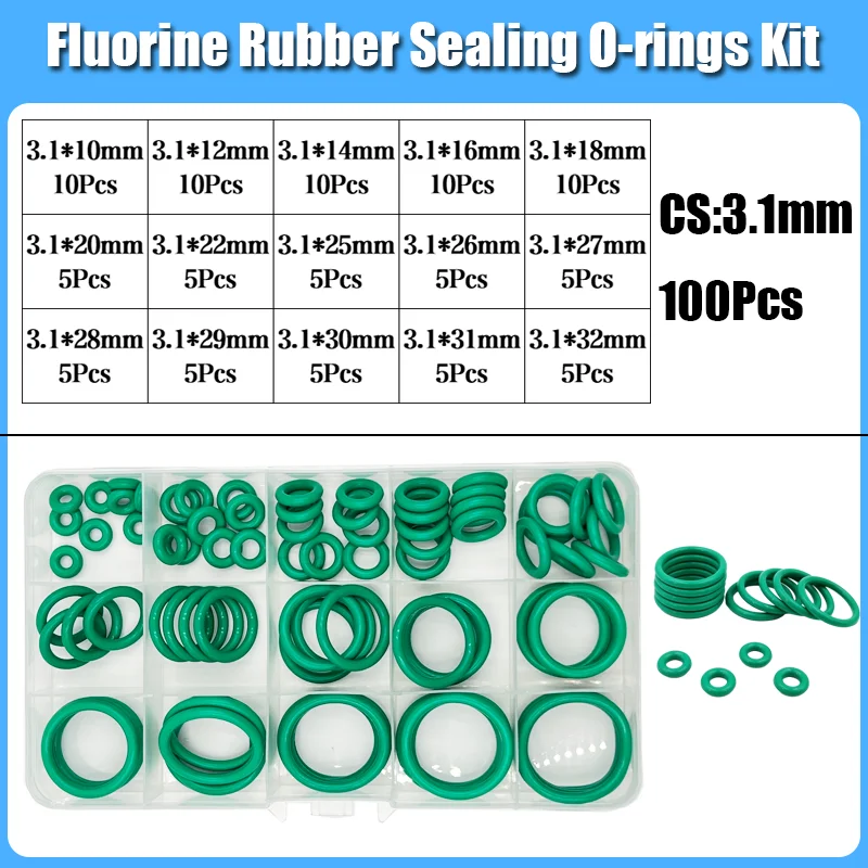 250s grüne FKM O-Ring-Dichtung Hitzebeständigkeit Hohe Härte Korrosion CS 1/1,5/2/2,4/3,1 Fluorkautschuk-Dichtung O-Ringe Kit – Detail 5