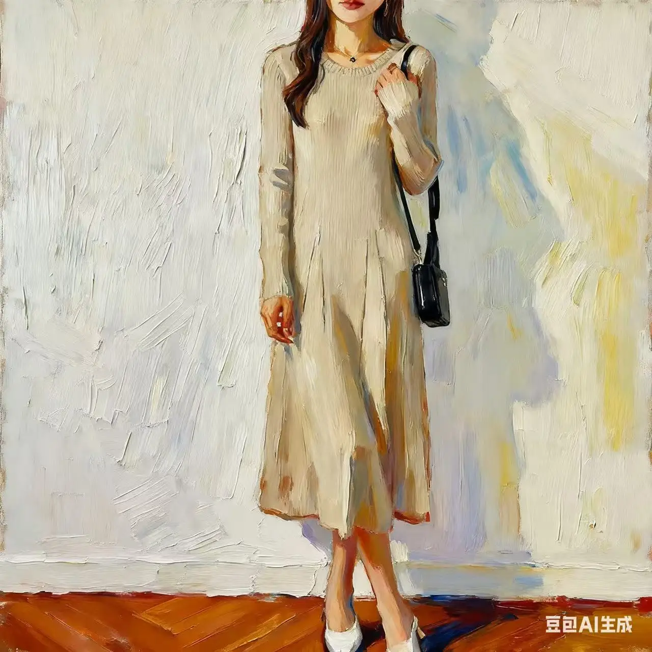 MEETCC فستان نسائي 100% من صوف ميرينو بطيات للخريف والشتاء فستان سميك بأكمام طويلة بطول الكاحل فستان كشمير أنيق ودافئ ناعم #6