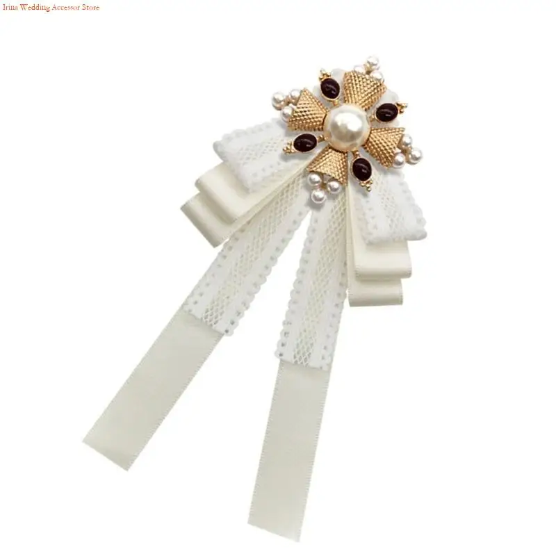 G92D Elegant Badge Neck Tie Daily Wear Ribbon Tie Uniform Bowtie for Formal Occasion