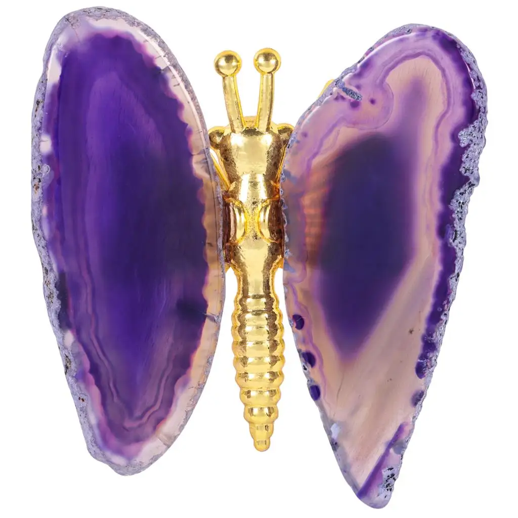 TUMBEELLUWA Natural Agate Slice Golden Metal Butterfly Stone Crafts For Home Room Office  Desktop Decor Home Ornaments