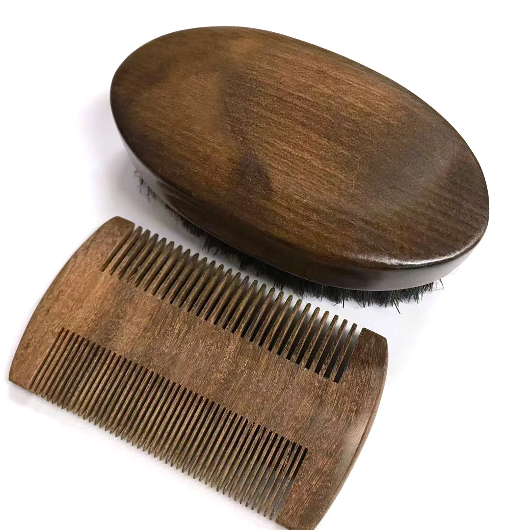 

Natural Sandalwood Beard Brush And Comb Set Private Label Wooden Beard Comb Beard Kit