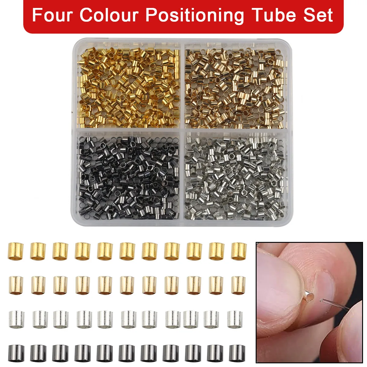 1200pcs/Box 2mm Four-colors Set Positioning Copper Tube Beads Multifunctional Loose Spacer Beads For Jewelry Making Bracelet DIY