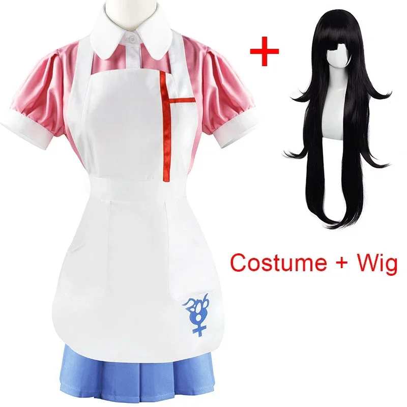 Costume de Cosplay Anime Ronpa 2 pour Femme, Chemise, Jupe, Tablier, Perruques, Halloween