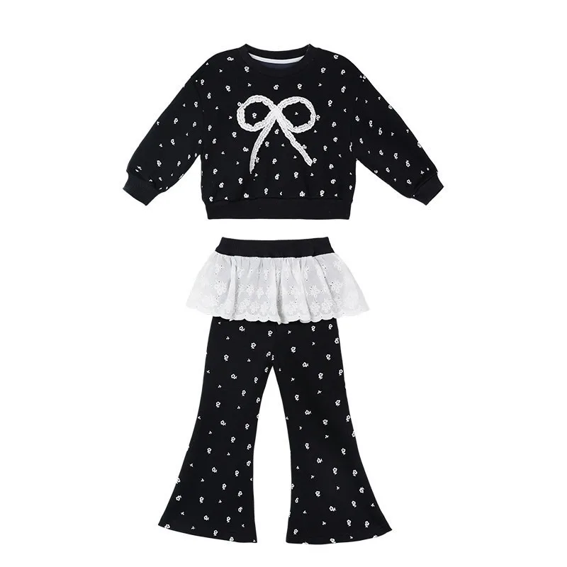 RAISE 2-8 Jahre Kinder Mädchen Zweiteiliges Outfit Herbst Kinder Mädchen Schleifen-Sweatshirt Trainingsanzüge 2026 Spitzenbesetzte Schlaghose Outfits – Detail 6