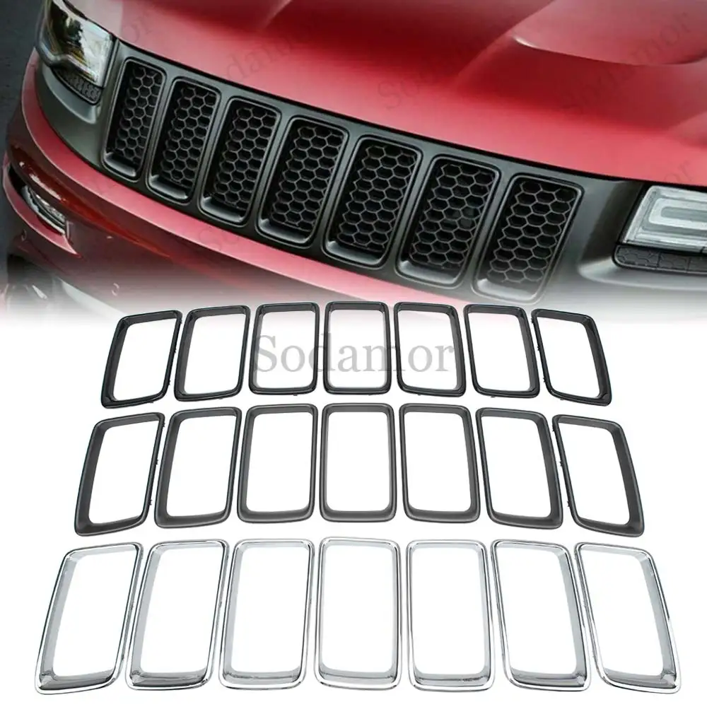 

7 шт. автомобильные аксессуары, глянцевый черный/хромированный передний решетчатый вкладыш, гоночная решетка, накладка на рамку для Jeep Grand Cherokee 2014 2015 2016