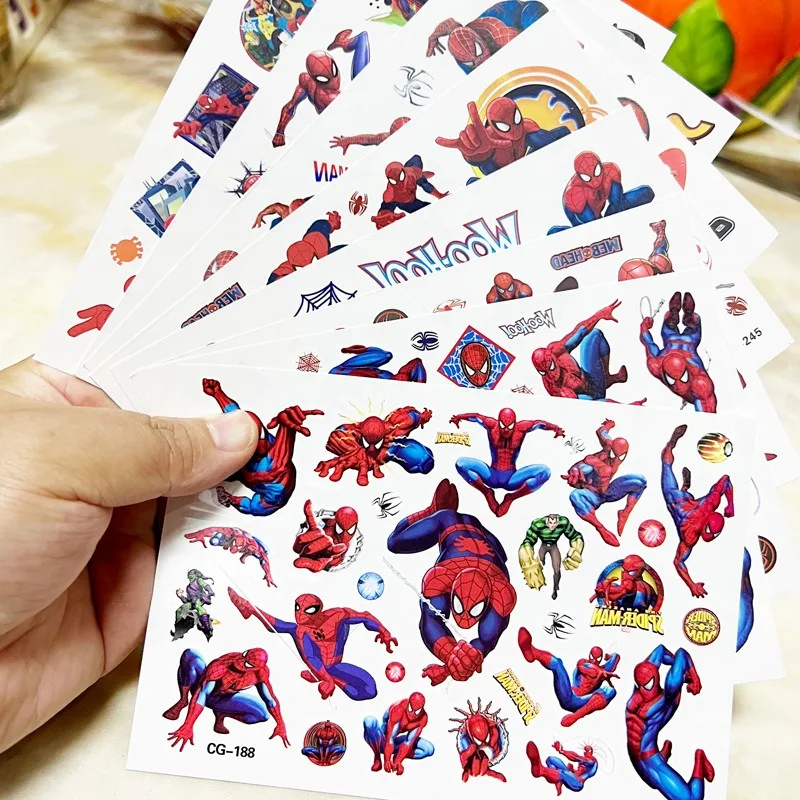 Marvel Spider Man Tattoo Stickers Anime Figures Kids Cartoon Sticker Cute Birthday Party Tattoo Stickers Water Transfer Stickers