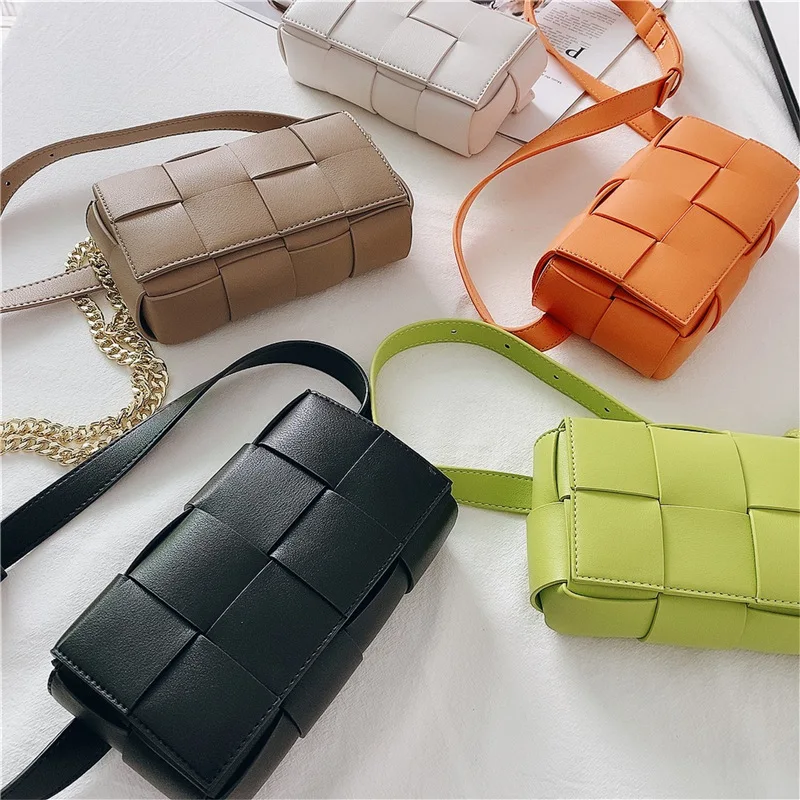 

Genuine Leather Weave Handbag Women Luxury Brand Bag Woven Cassette Bags Flap Belt Chain Cross Bag Chest Waist New Fanny Pack