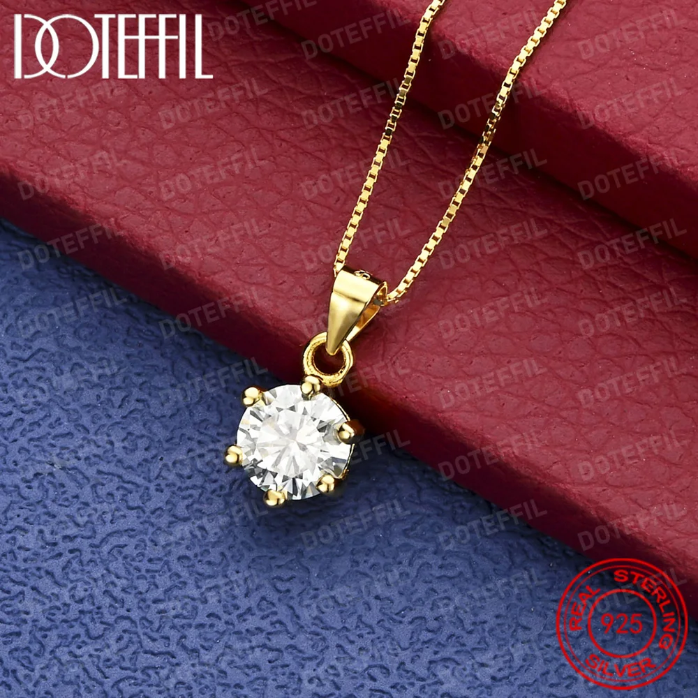 DOTEFFIL 1CT 6.5mm Moissanite 925 Sterling Silver Pendant Necklace Sparkling Simulated Diamond Jewelry for Women