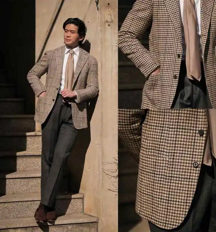 Classic Wedding Tuxedos Check Houndstooth 1 Pcs Jacket Men Suit Simple Single Breasted Notched Lapel Evening Groom Customized